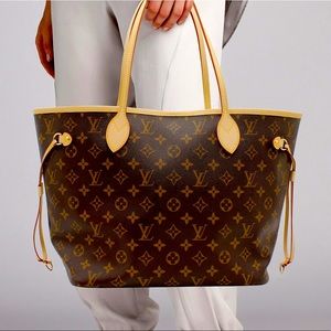 MM Size Neverfull Tote with Clutch Patina Leather